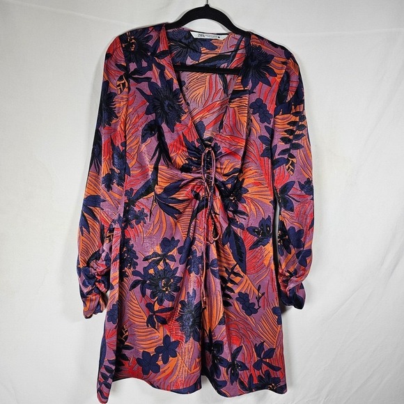 Zara Purple Printed Mini Casual Dress in M - Picture 2 of 10
